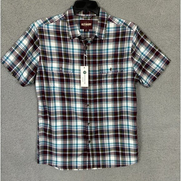 ALESBURY Other - Alesbury Mens Plaid Short Sleeve Pockets Button Up Shirt Medium Multicolor NWT's